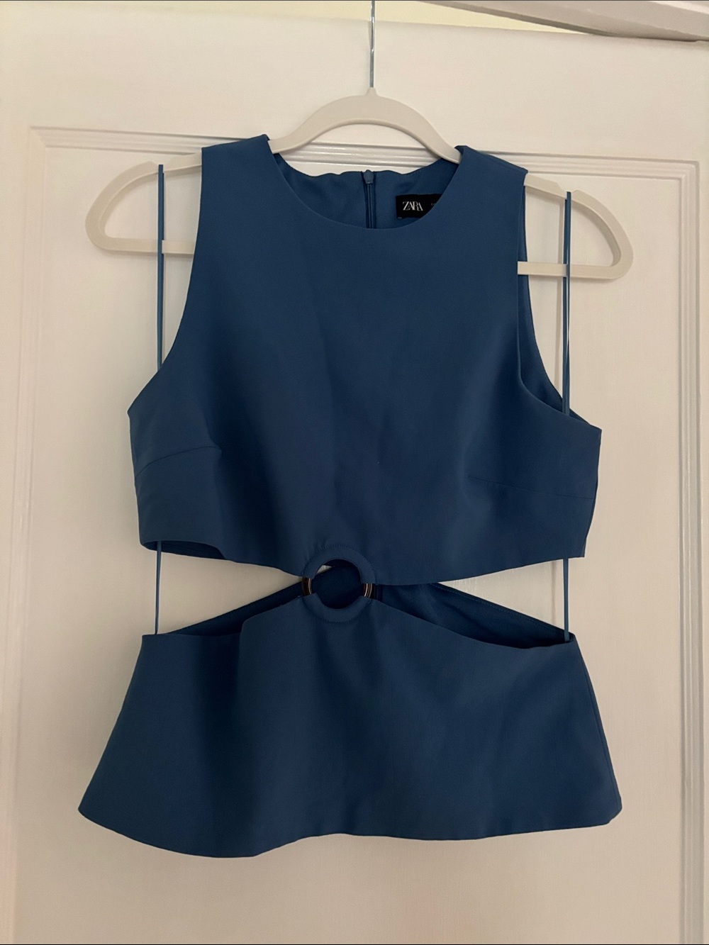 Zara Deep Blue Cutout Top with Ring Accent